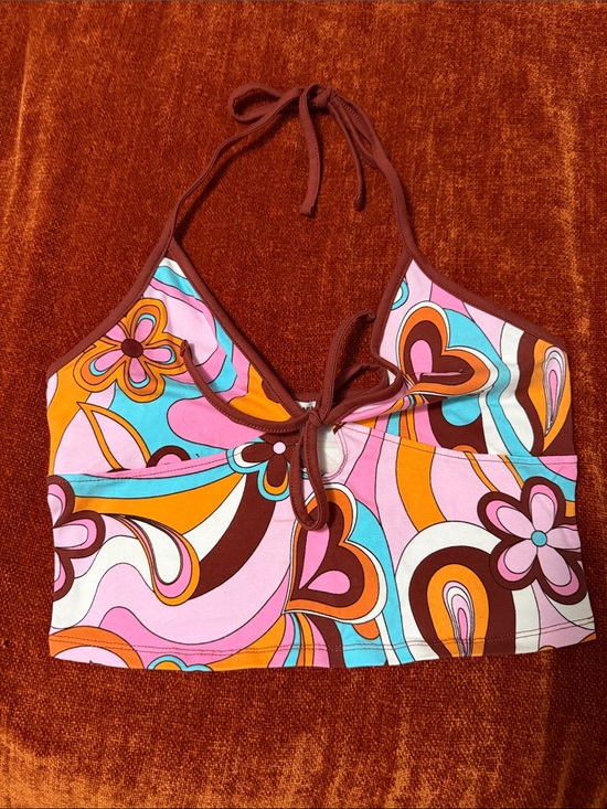 Garage Tops - Garage | Retro Floral Halter Crop Top in Pink, Orange & Turquoise | NWOT | M